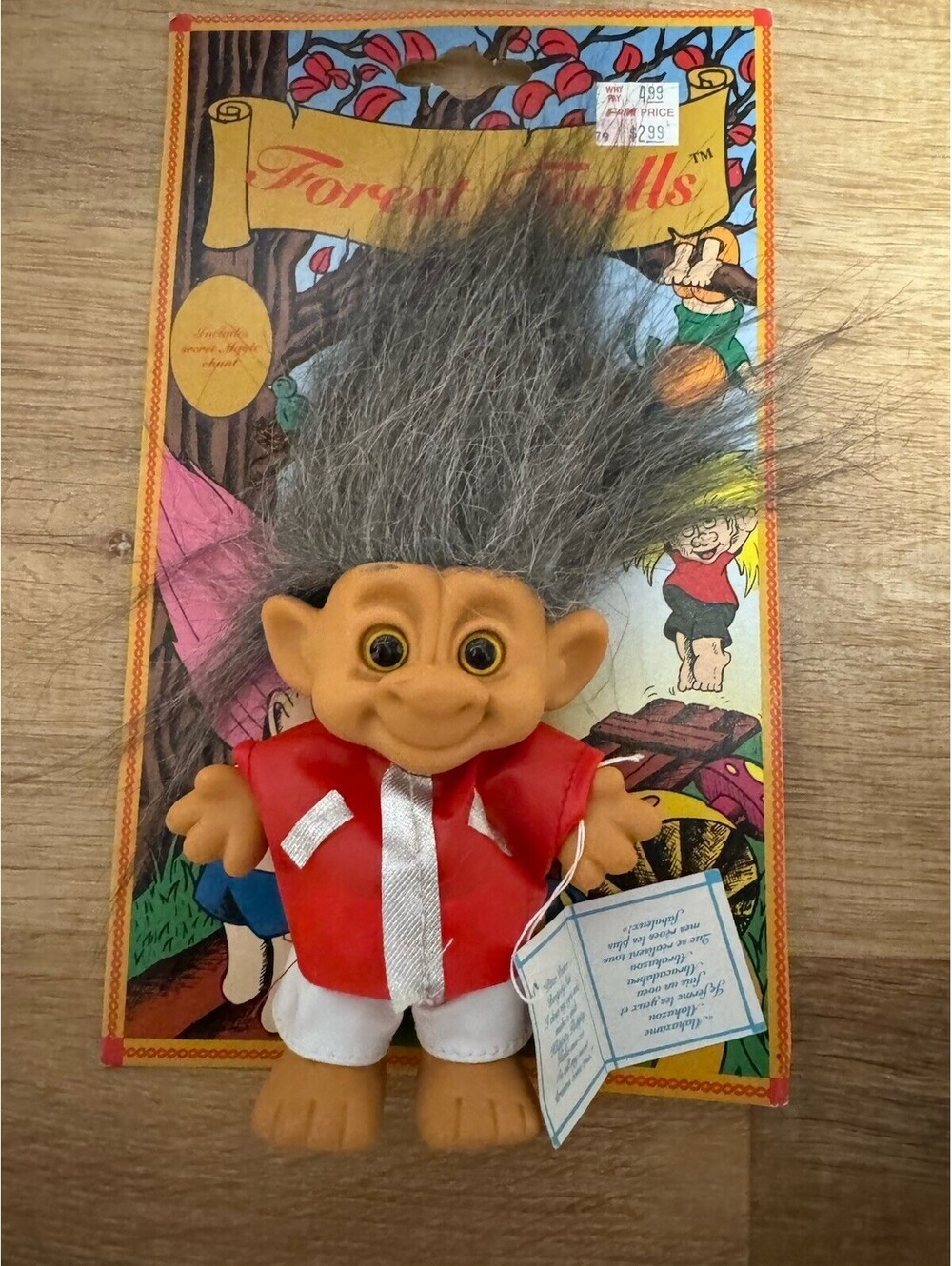 Vintage Forest Trolls Doll Gray Hair Red Outfit Magic Chant Card Wow Wee